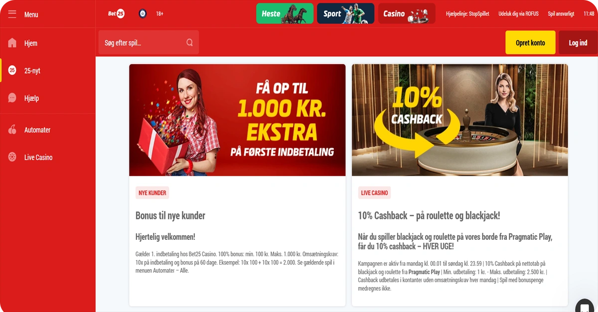 Bonusstruktur og velkomsttilbud hos Bet25
