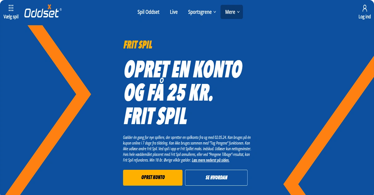 Oddset Sport Bonus → 25 kr. Frit Spil ved oprettelse