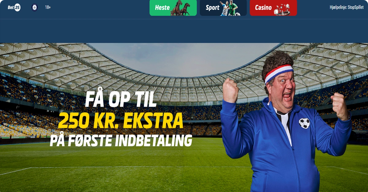 Bet25 Sport Bonus → 100% op til 250 kr. indbetalingsbonus