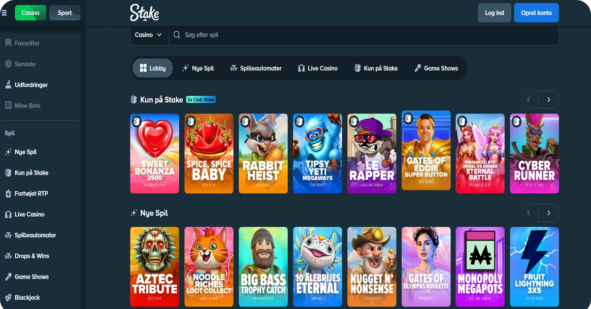 Casino spil hos Stake