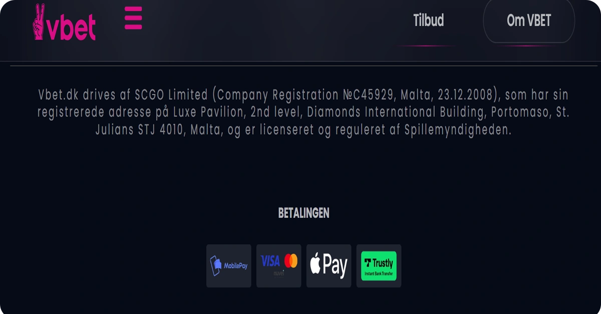 Ind- og udbetaling hos VBet