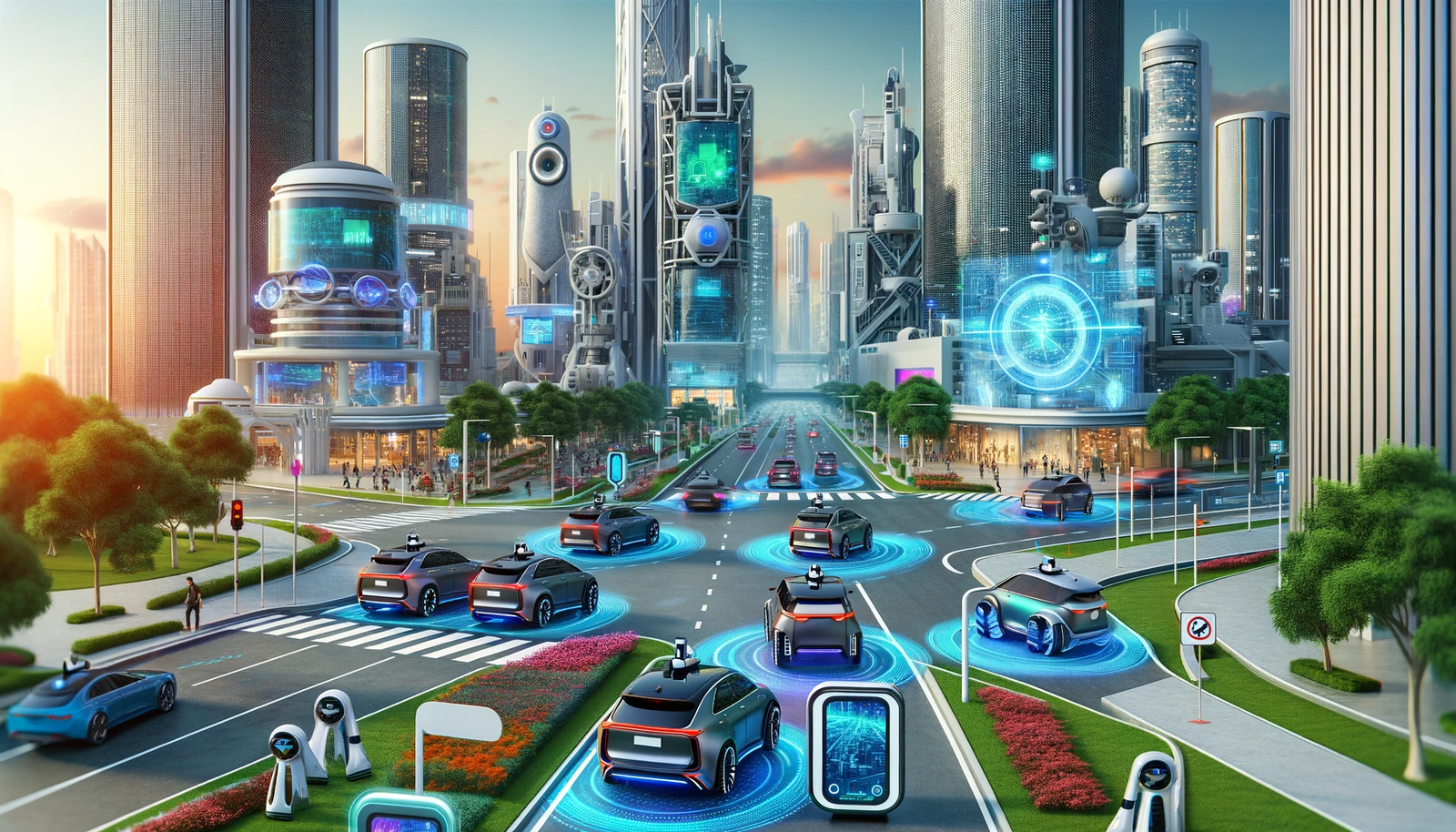 Self driving autonomous cars in a futuristic city