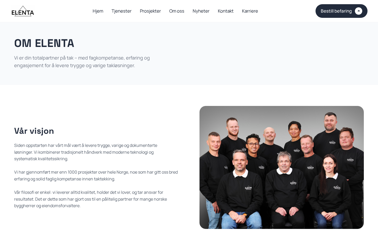 Elenta om oss-side med teamfoto