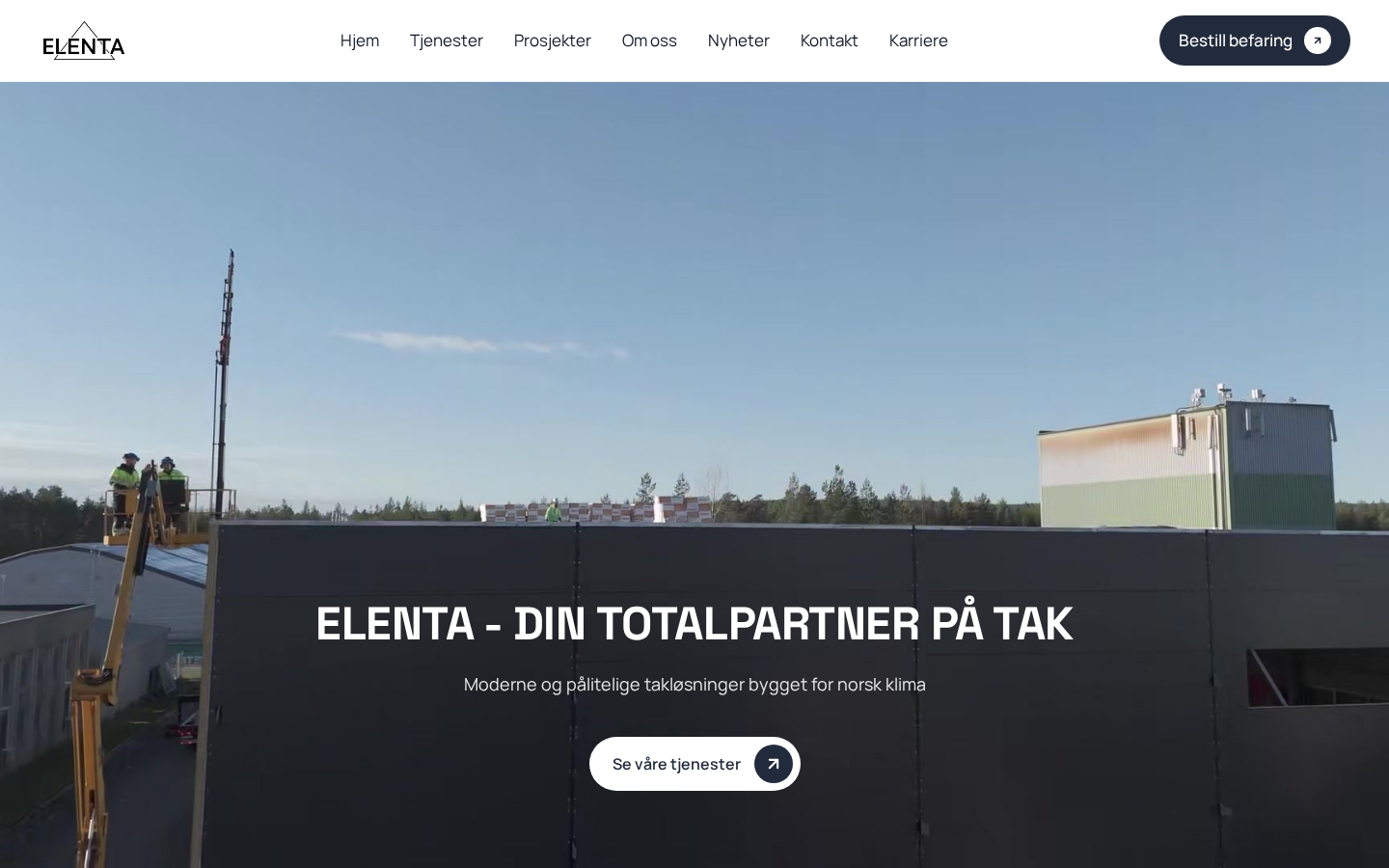 Elenta.no forside desktop med videobakgrunn