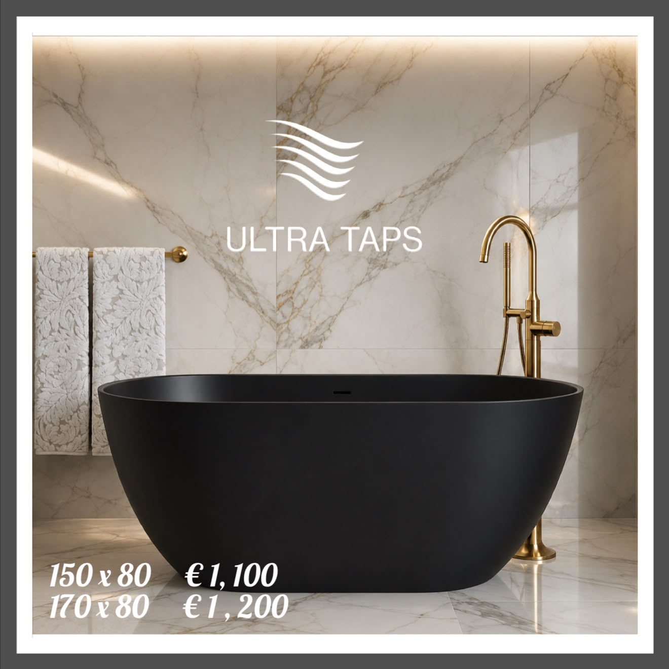 Freestanding Black Bath - 150 × 80 / 170 × 80 cm