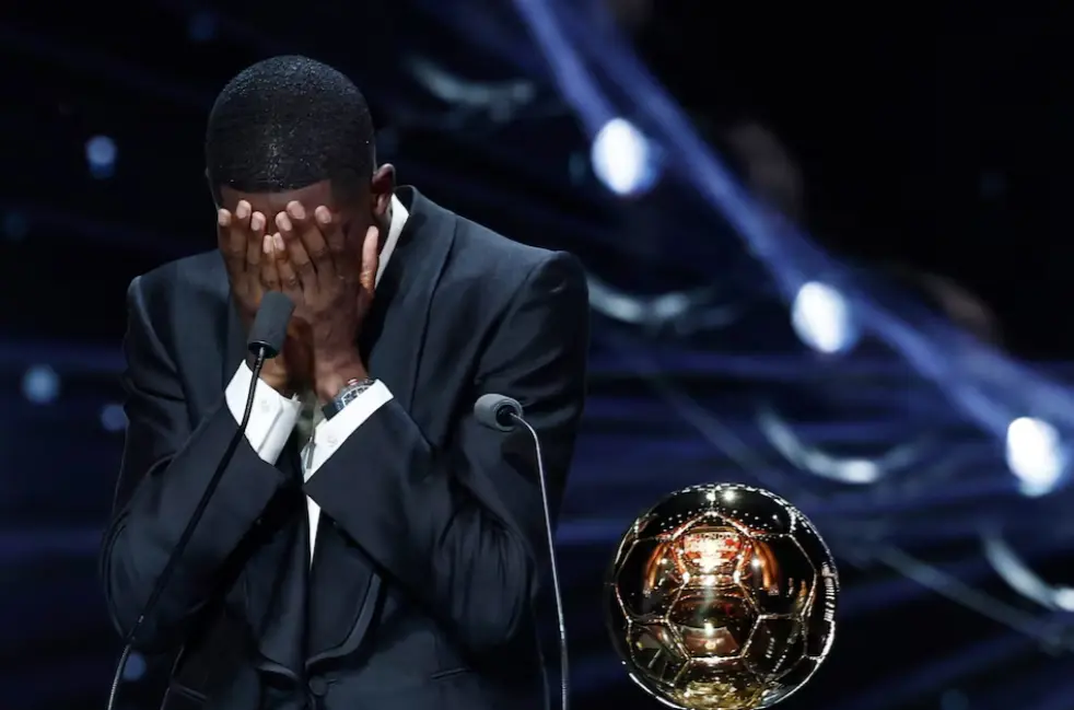 Tearful Dembele Dedicates Ballon d’Or Triumph to PSG and Their Fans
