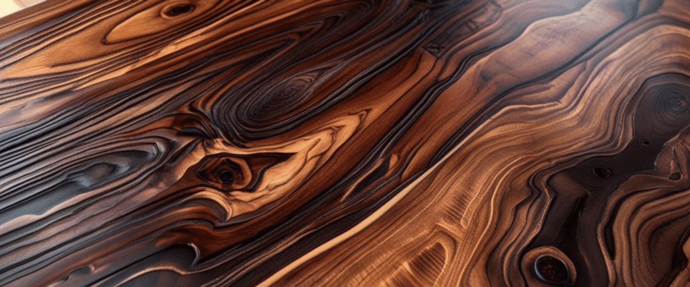 Wood surface with rich, natural grain patterns and knots, highlighting texture and organic beauty.