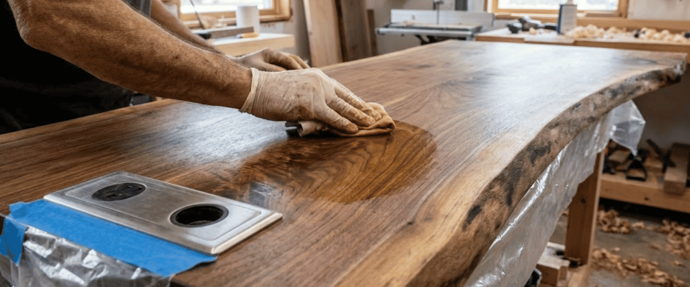 Built-in Power Outlets & USB Ports In Live Edge Tables image