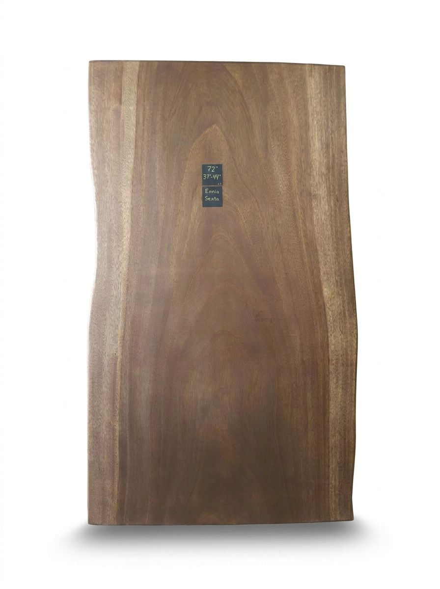 Natural wood slab table legs with hollow centers and visible live edge grain.