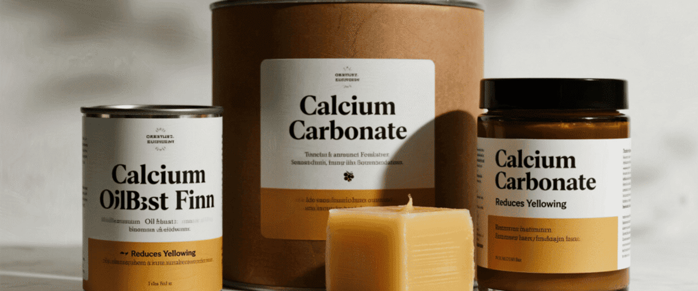 small container of beeswax and a jar labeled "Calcium Carbonate" next to a can of oil-based finish
