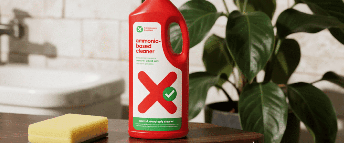 The focus is on keeping harmful chemicals away from freshly finished wood. Simple, clear, and instructional.