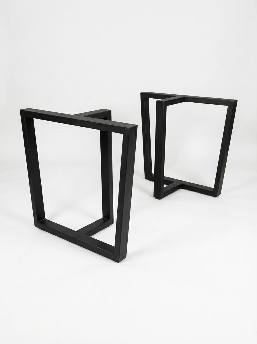 Tripod table legs in matte black with a tapered trapezoid frame.
