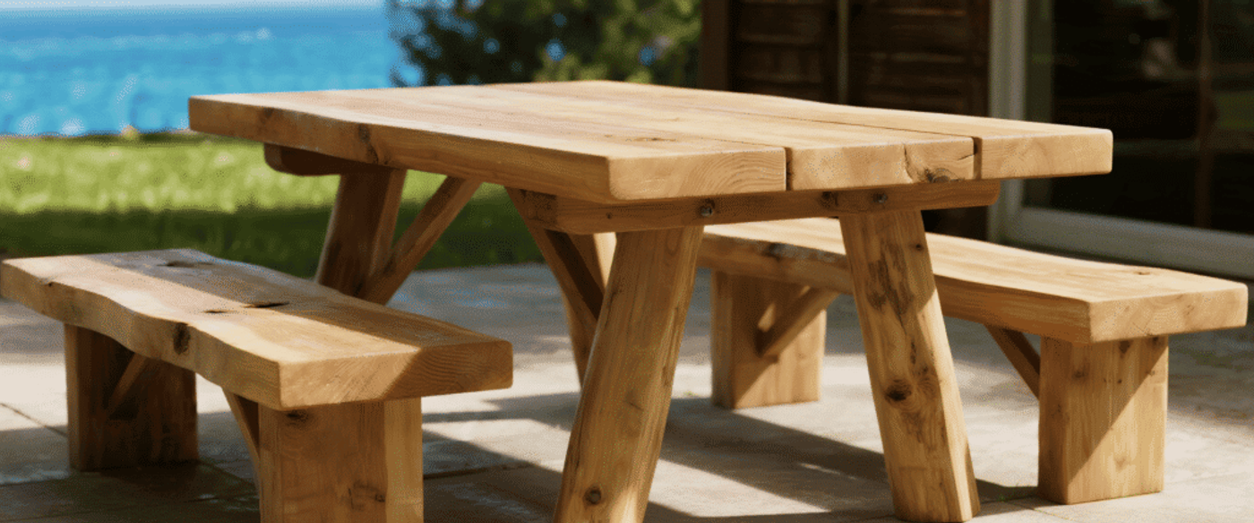 Robust hardwood dining table resisting scratches and dents, and an outdoor bench made from softwood like cedar