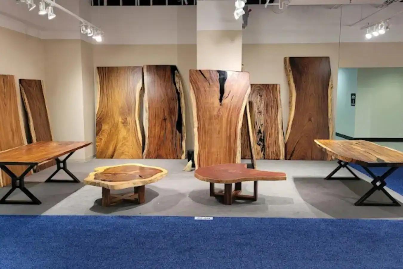 moruxo-showroom-display-of-large-live-edge-wood-slabs-and-table