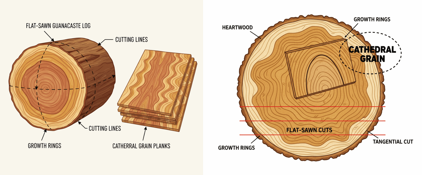 Guanacaste Figure Patterns: Cathedral vs Straight Grain Explained image