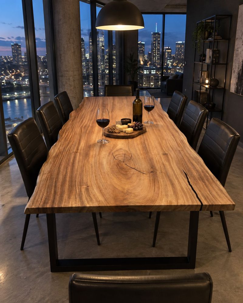 Rendering of the Renata Septima slab as a dining table with Traditional Legs in a industrial loft home