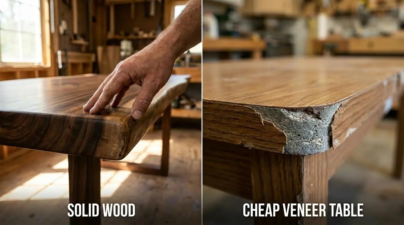 solid wood dining table vs veneer table