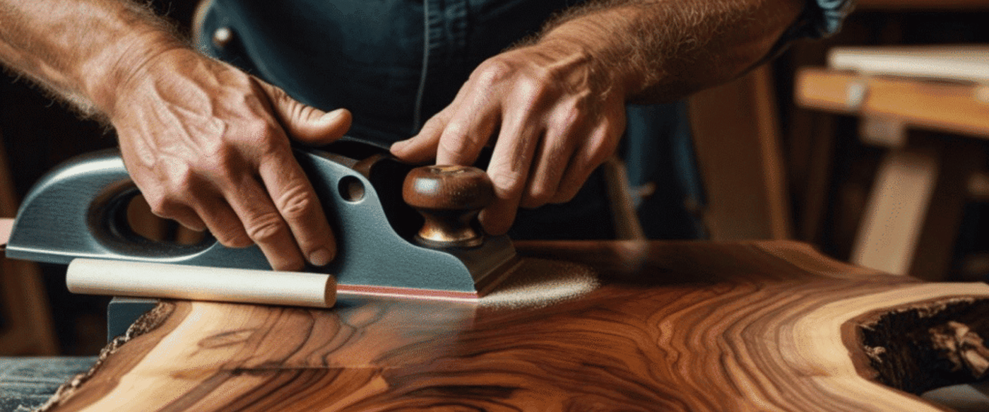 Craftsman-smoothing-a-wooden-slab-using-a-hand-plane-in-a-workshop