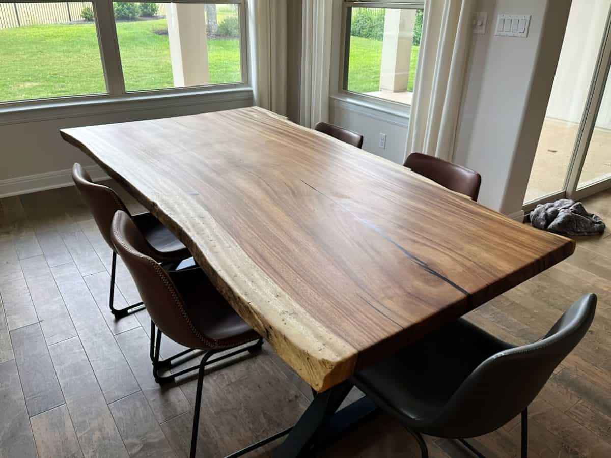 Live edge dining table with natural wood grain