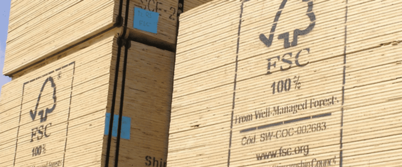 timber planks stamped with FSC and SFI certification