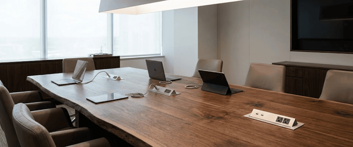 Built-in Power Outlets & USB Ports In Live Edge Tables image