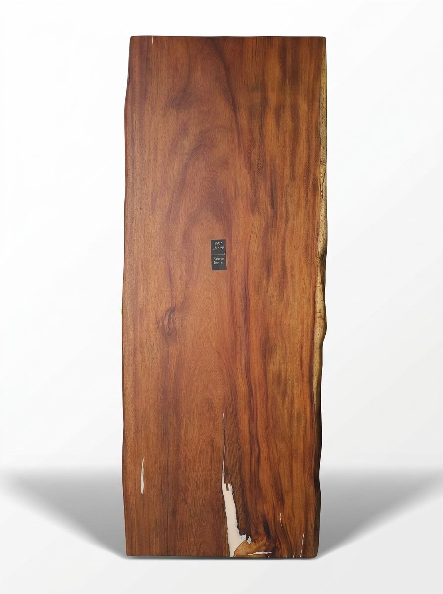 Natural wood slab table legs with hollow centers and visible live edge grain.