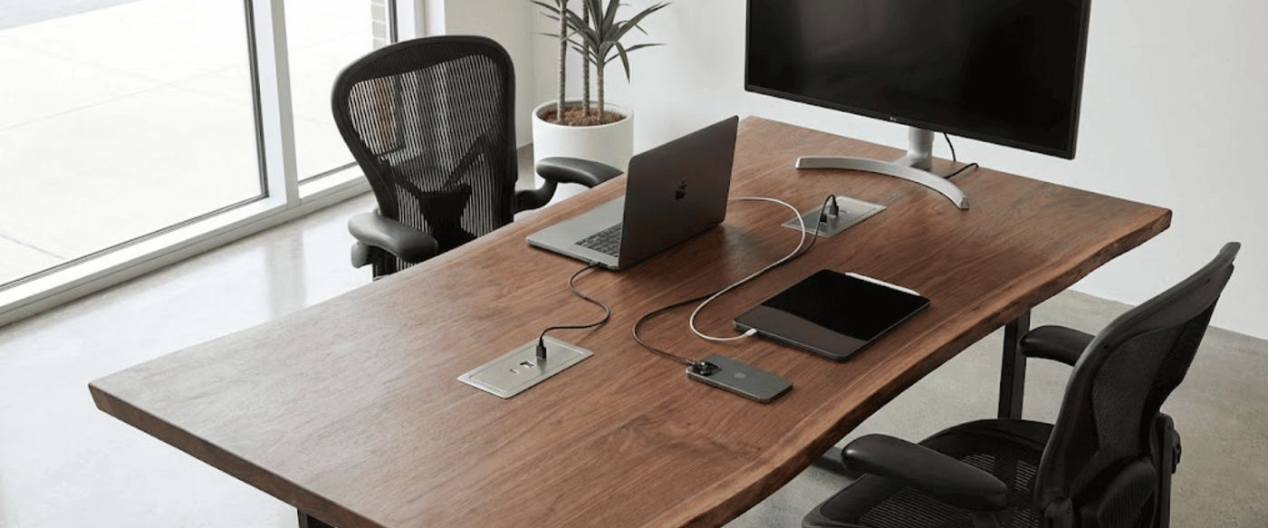 Built-in Power Outlets & USB Ports In Live Edge Tables image