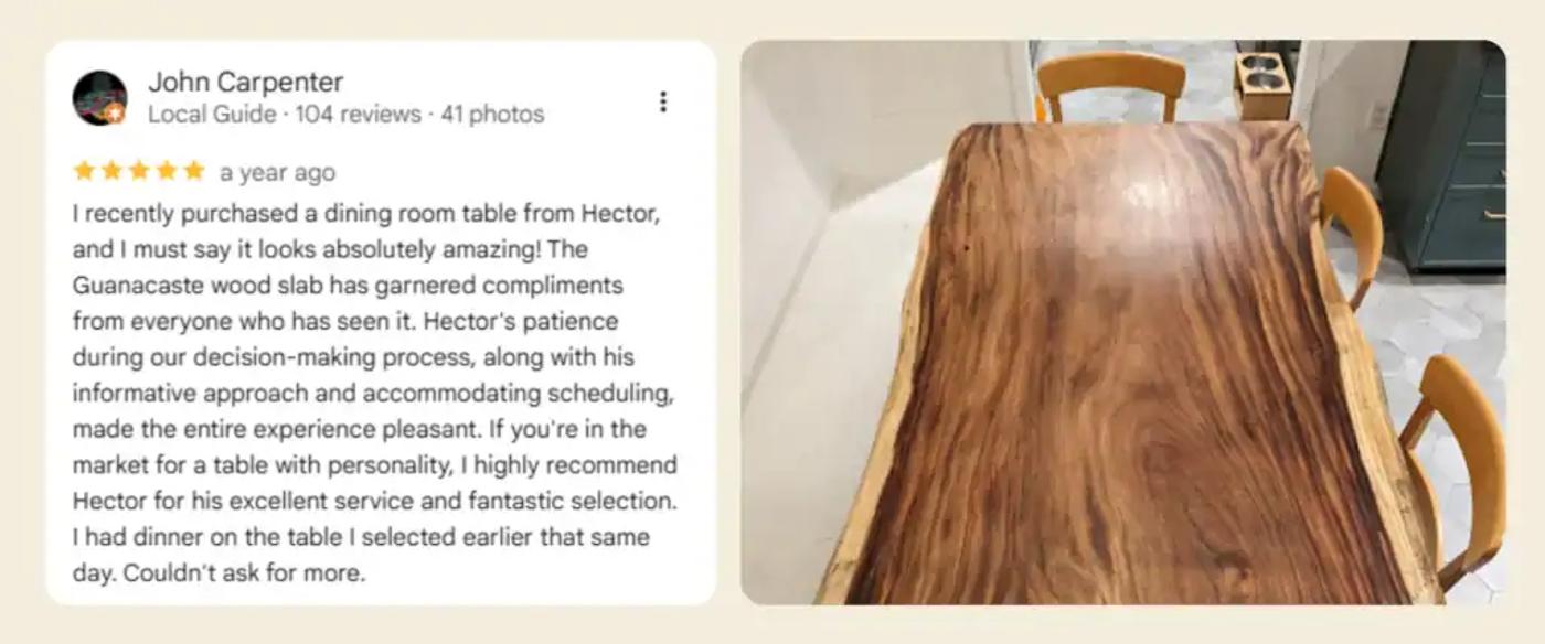 Google-review-of-John-Carpenter-happy-with-the-Live-edge-parotagunacaste-dining-table-he-bought-from-Moruxo