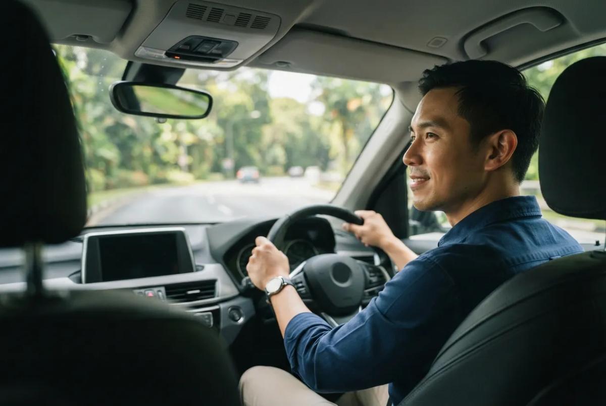 Driver on a Singapore expressway after converting his foreign driving licence in Singapore