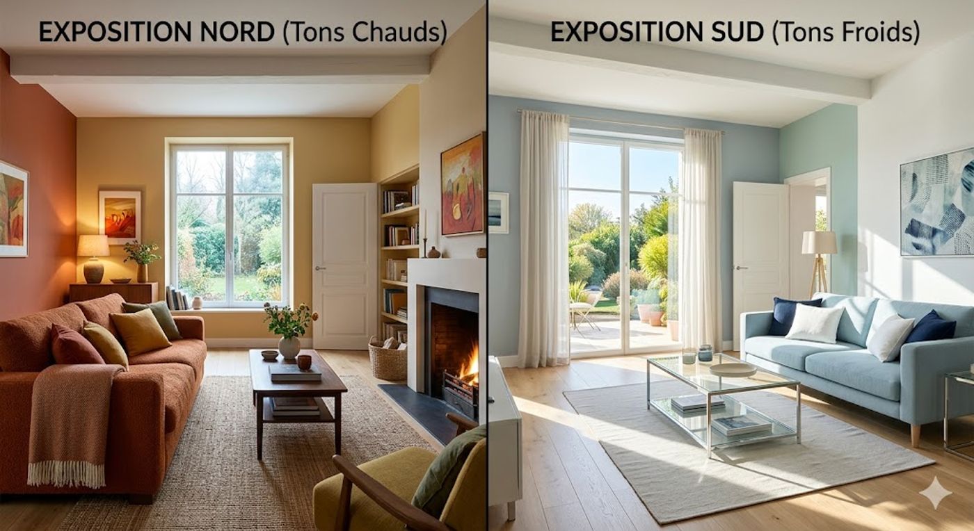 Comparaison d'une pièce exposée nord et d'une pièce exposée sud