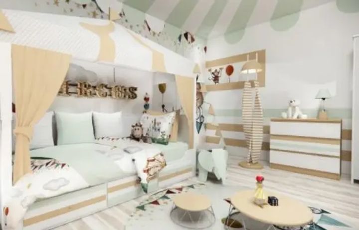 Rendu 3D SketchUp d'une chambre d'enfant réalisé en formation