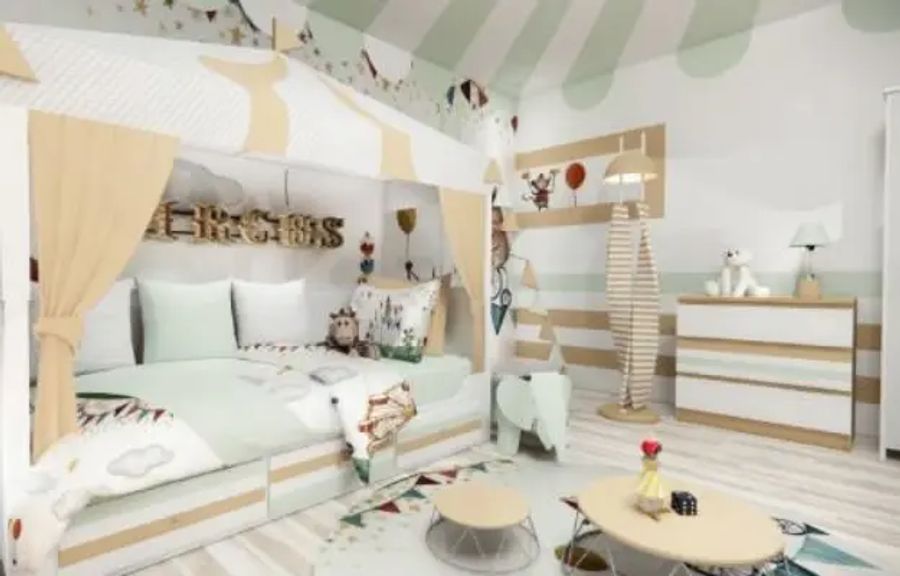 Rendu 3D SketchUp d'une chambre d'enfant réalisé en formation