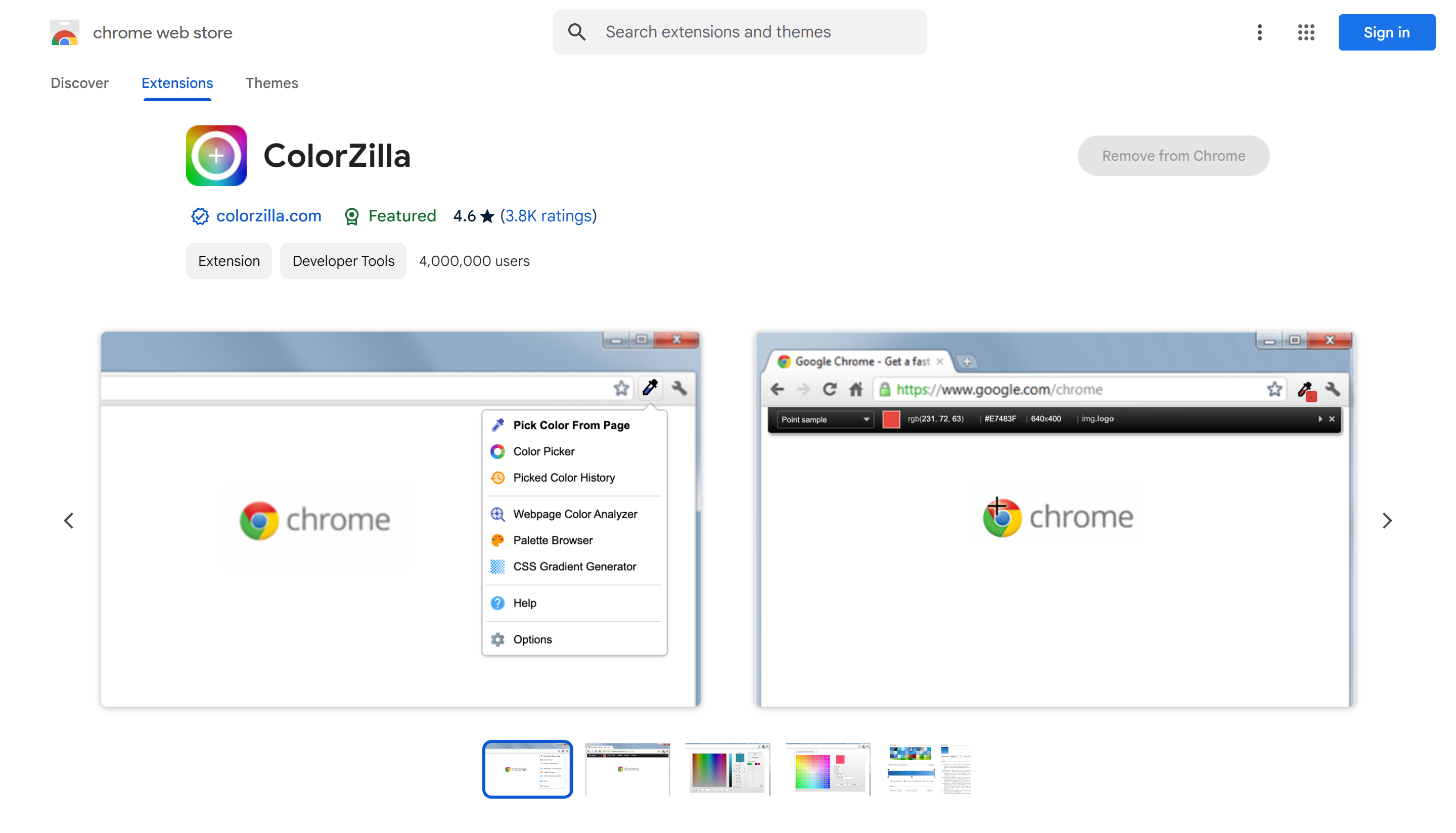 ColorZilla on Chrome Web Store