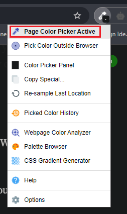 Click on the extension, & select the “Page Color Picker Active.”