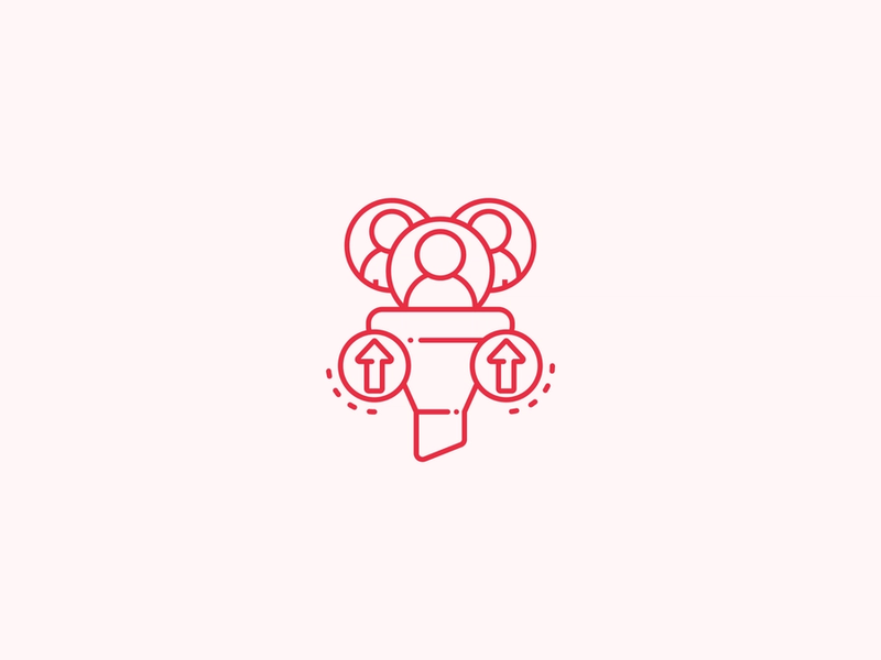Icon showing people going into a sales funnel