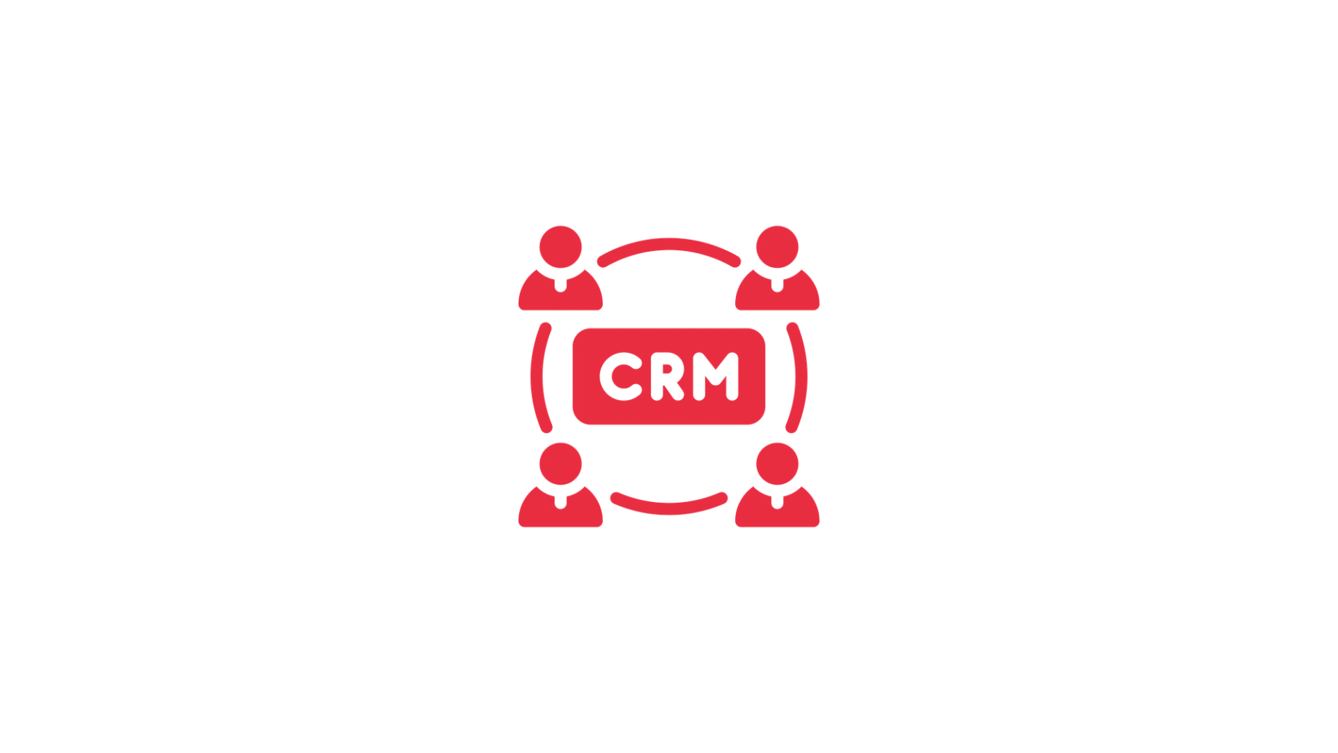Person holding a tablet beside a laptop with a holographic CRM diagram showing a central CRM node connected to six user group icons