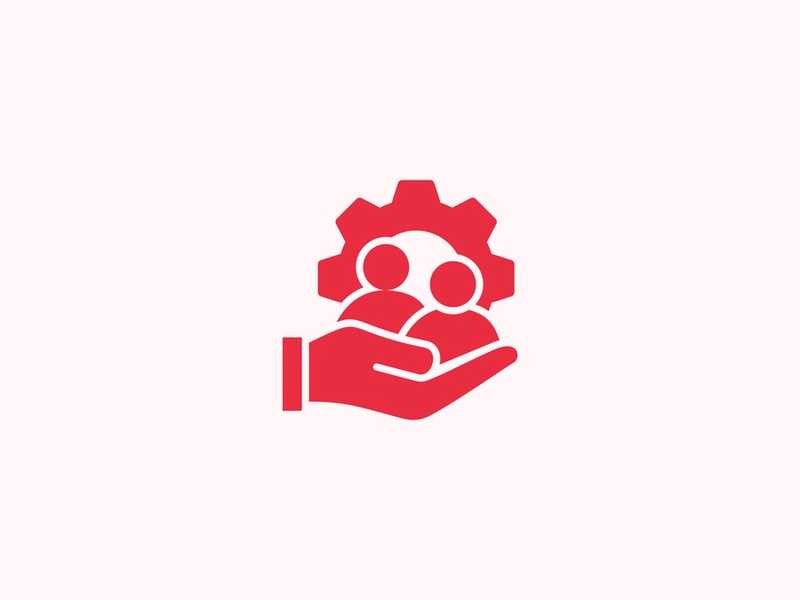 Icon of hand holding people with operational wheel
