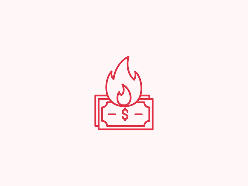Icon showing a dollar bill on fire