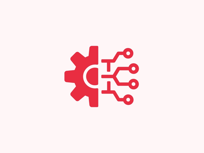 Icon showing an automation process wheel and AI-type icon