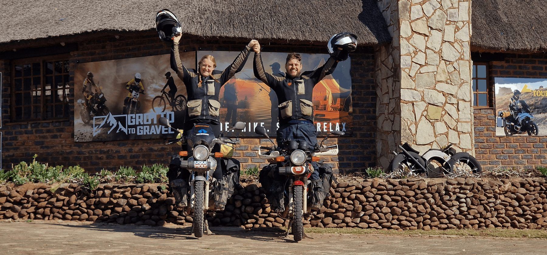 Tom and Lauren on their 125cc motorcycles