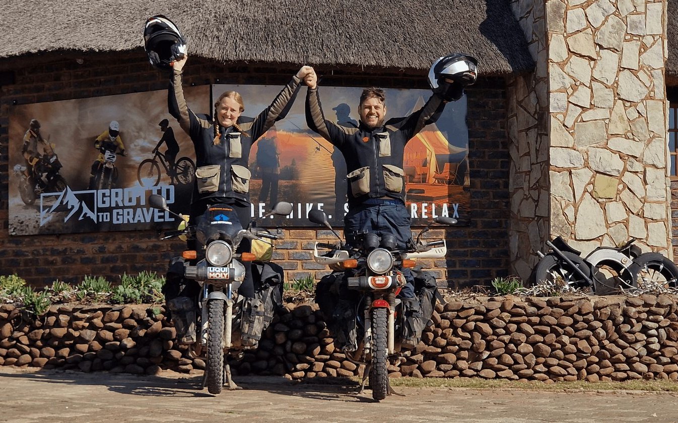 Tom and Lauren on their 125cc motorcycles