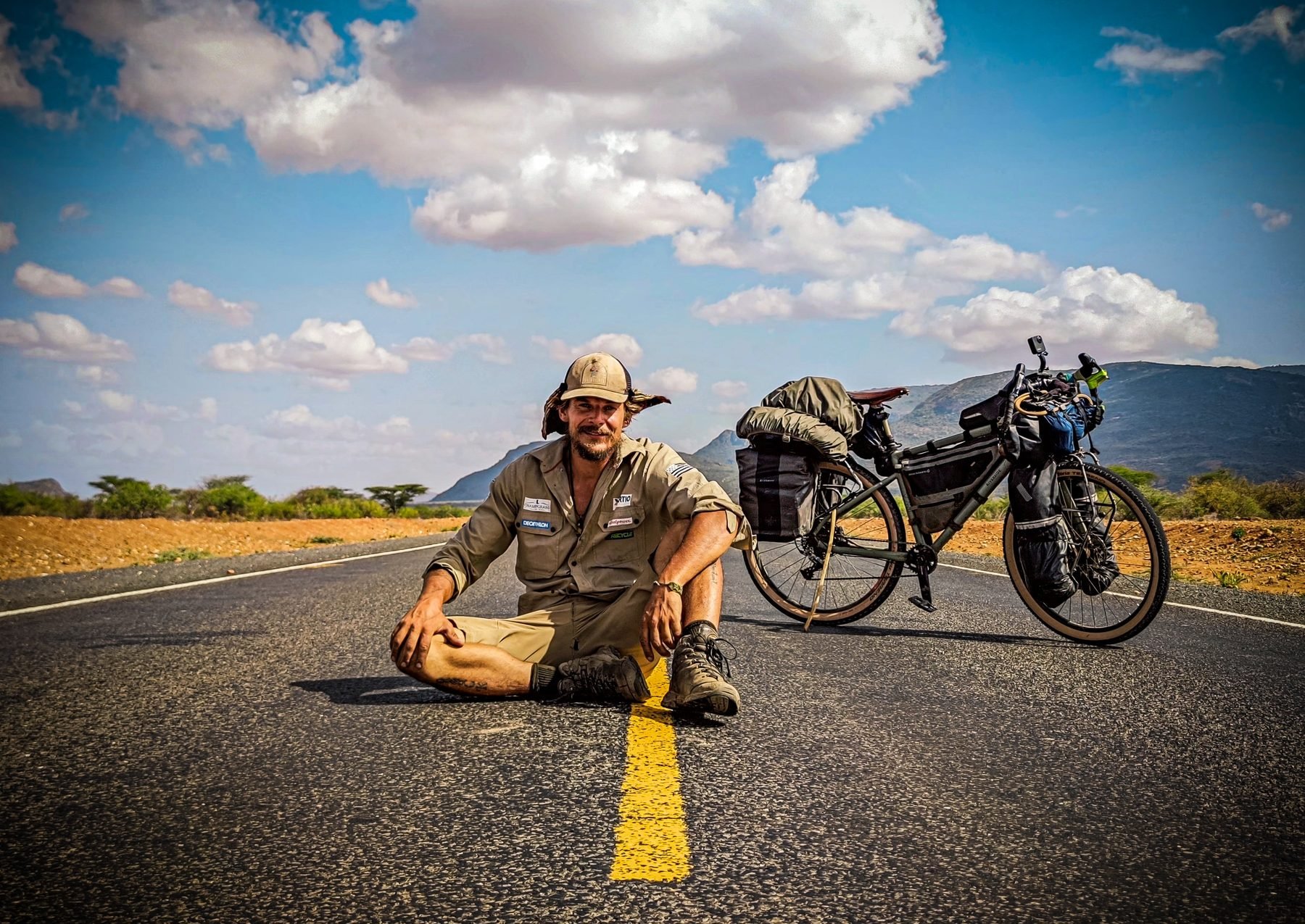 Yann Busnel pausing at the 8,000 km mark, Kenya