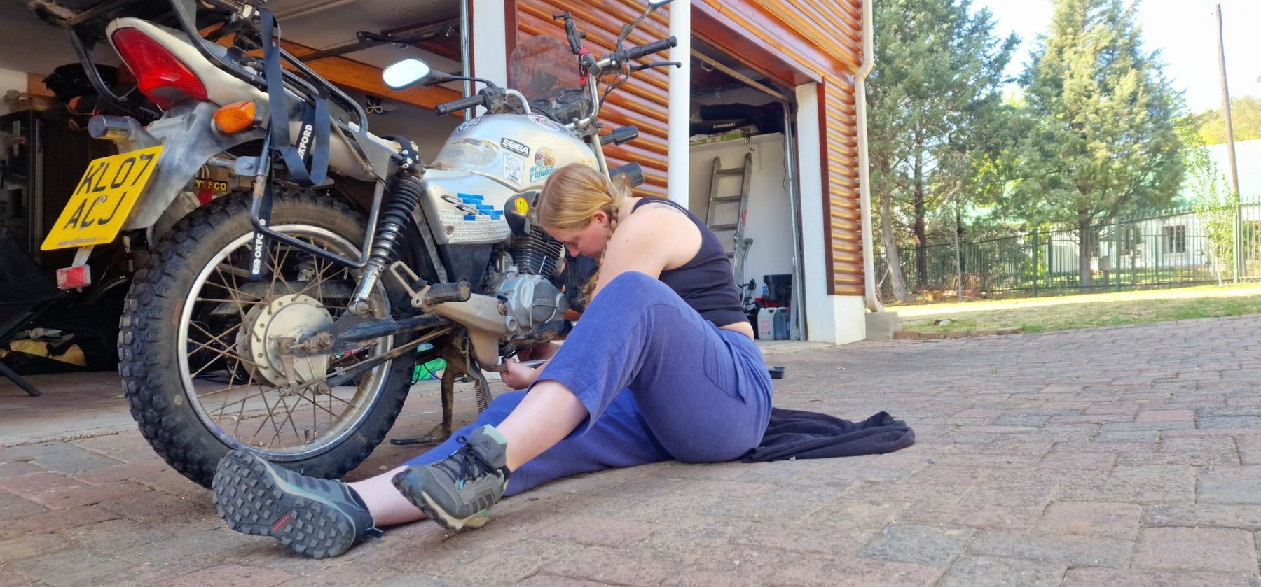 Lauren fixing the clutch in South Africa