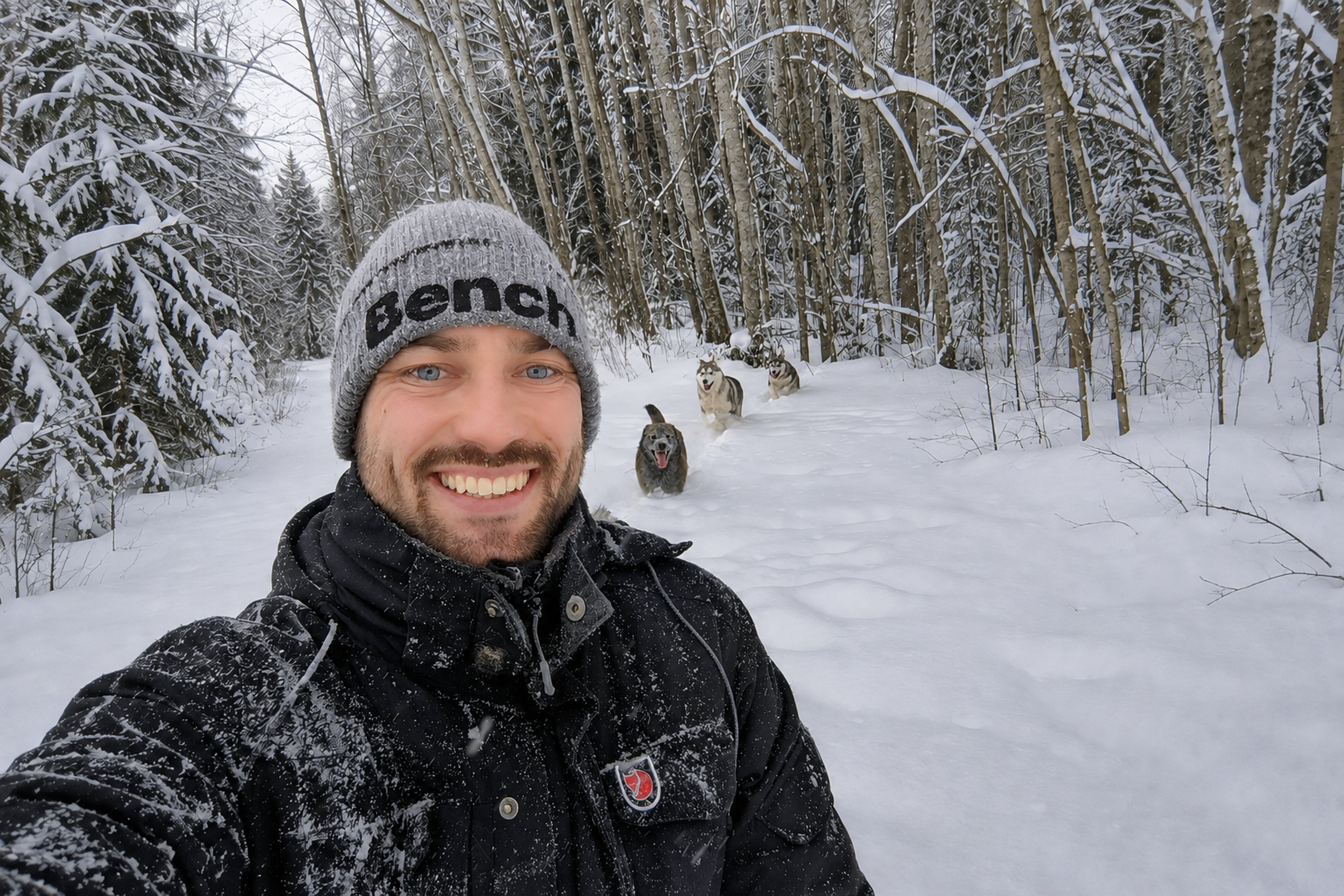 David Bossek working with sled dogs in Estonia.
