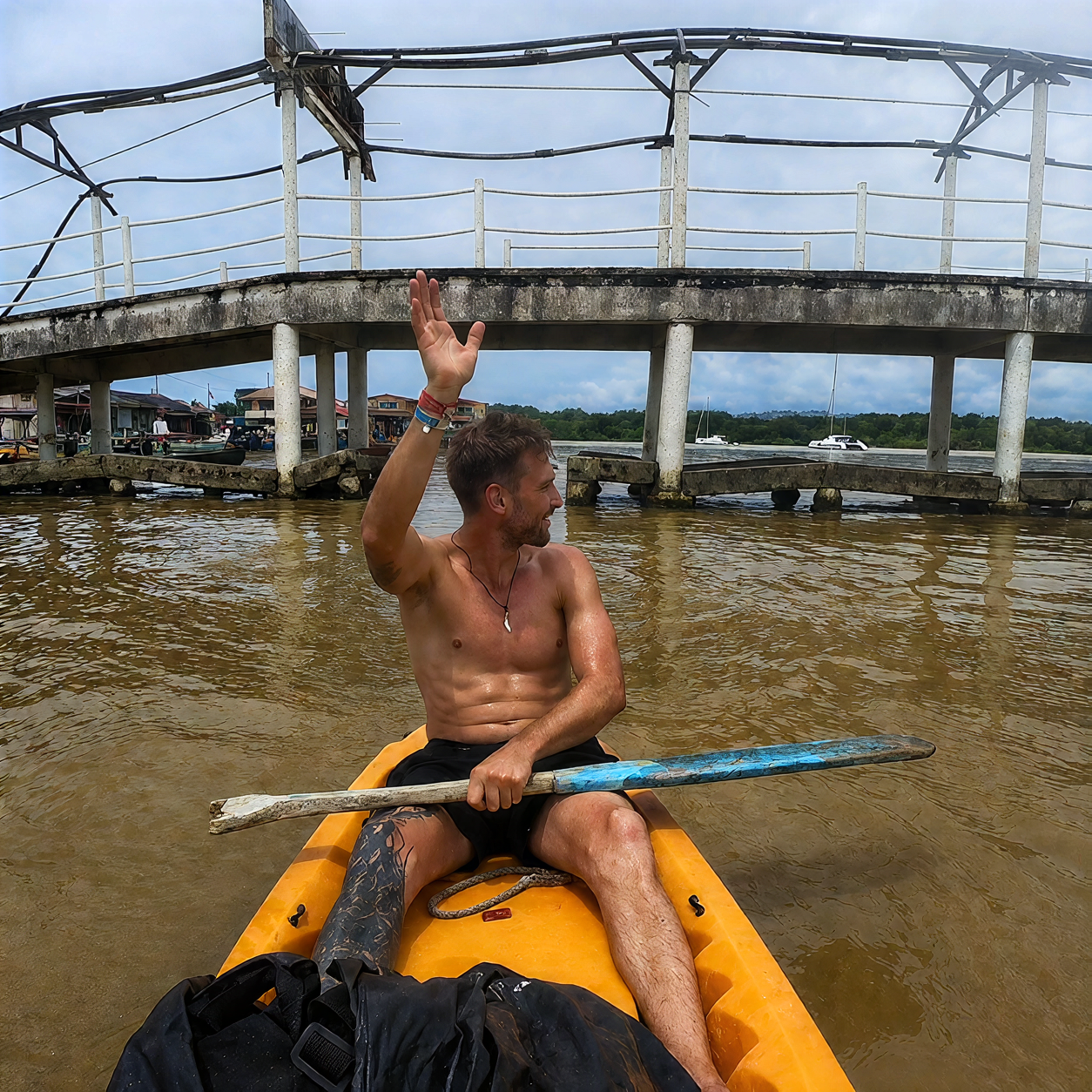 David Bossek kayaking past Kuna islands while crossing the Darien Gap.