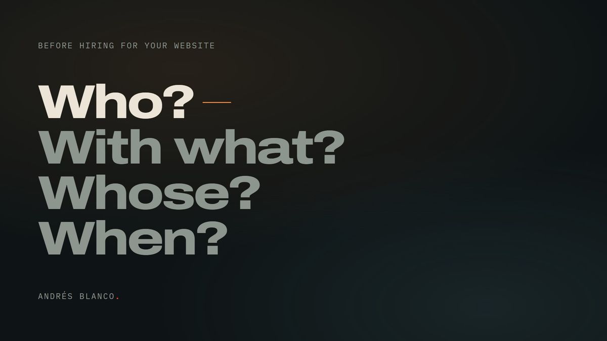 The words “Who?”, “With what?”, “Whose?” and “When?”, one below the other