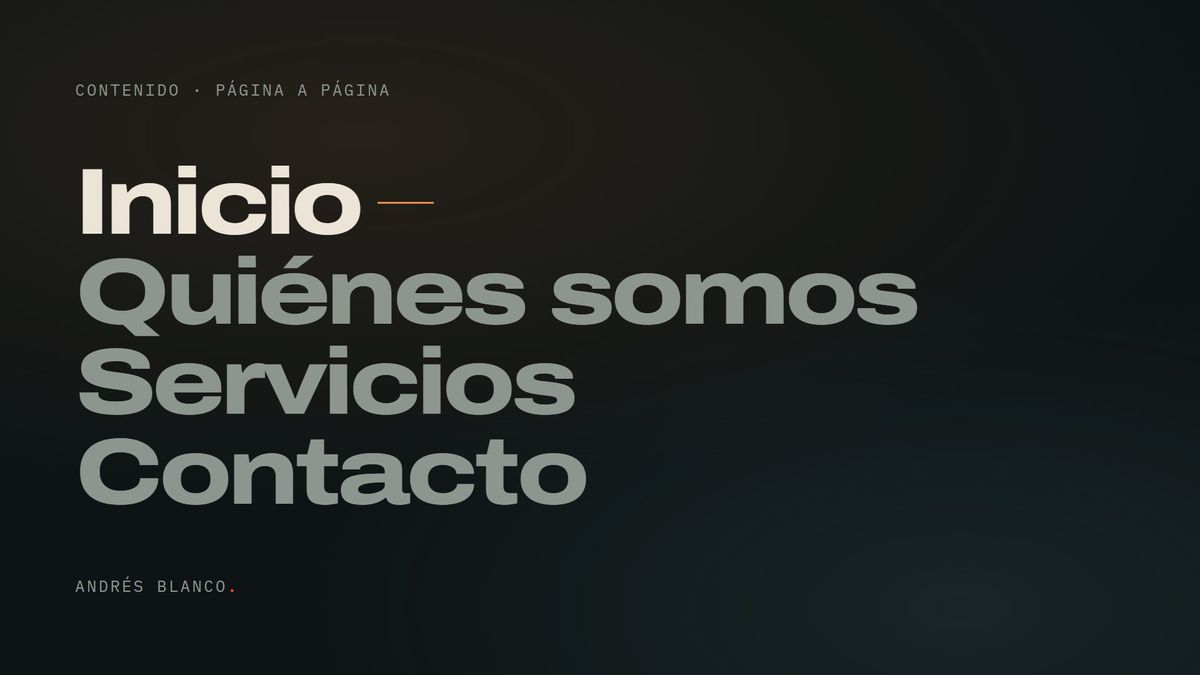 Las palabras «Inicio», «Quiénes somos», «Servicios» y «Contacto», una debajo de otra