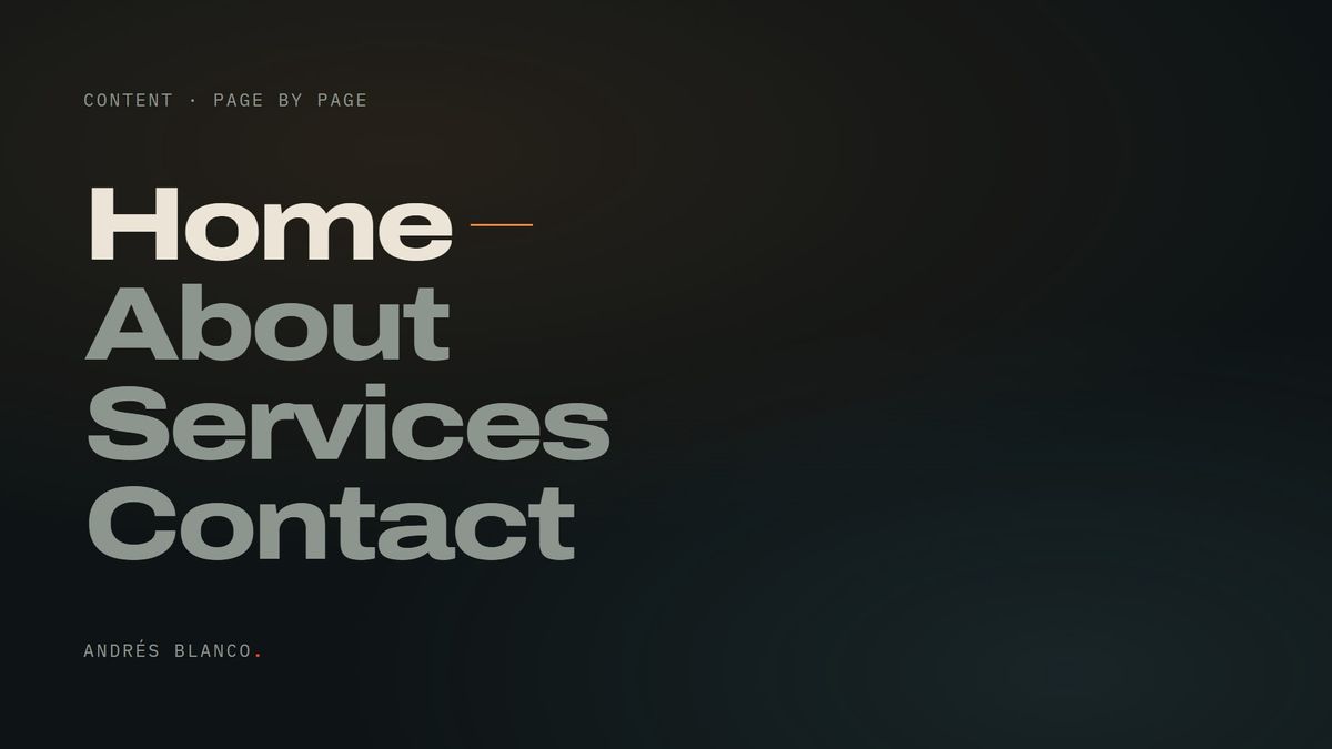 The words “Home”, “About”, “Services” and “Contact”, one below the other
