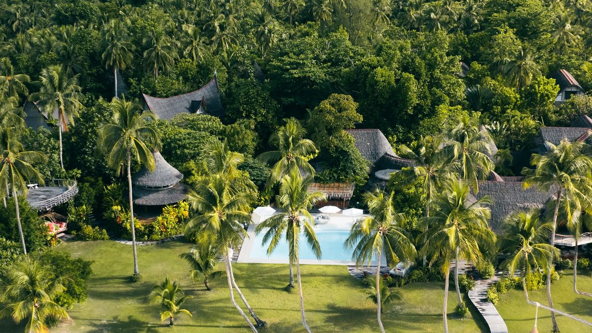 Nay Palad’s pool among the villas, from the air