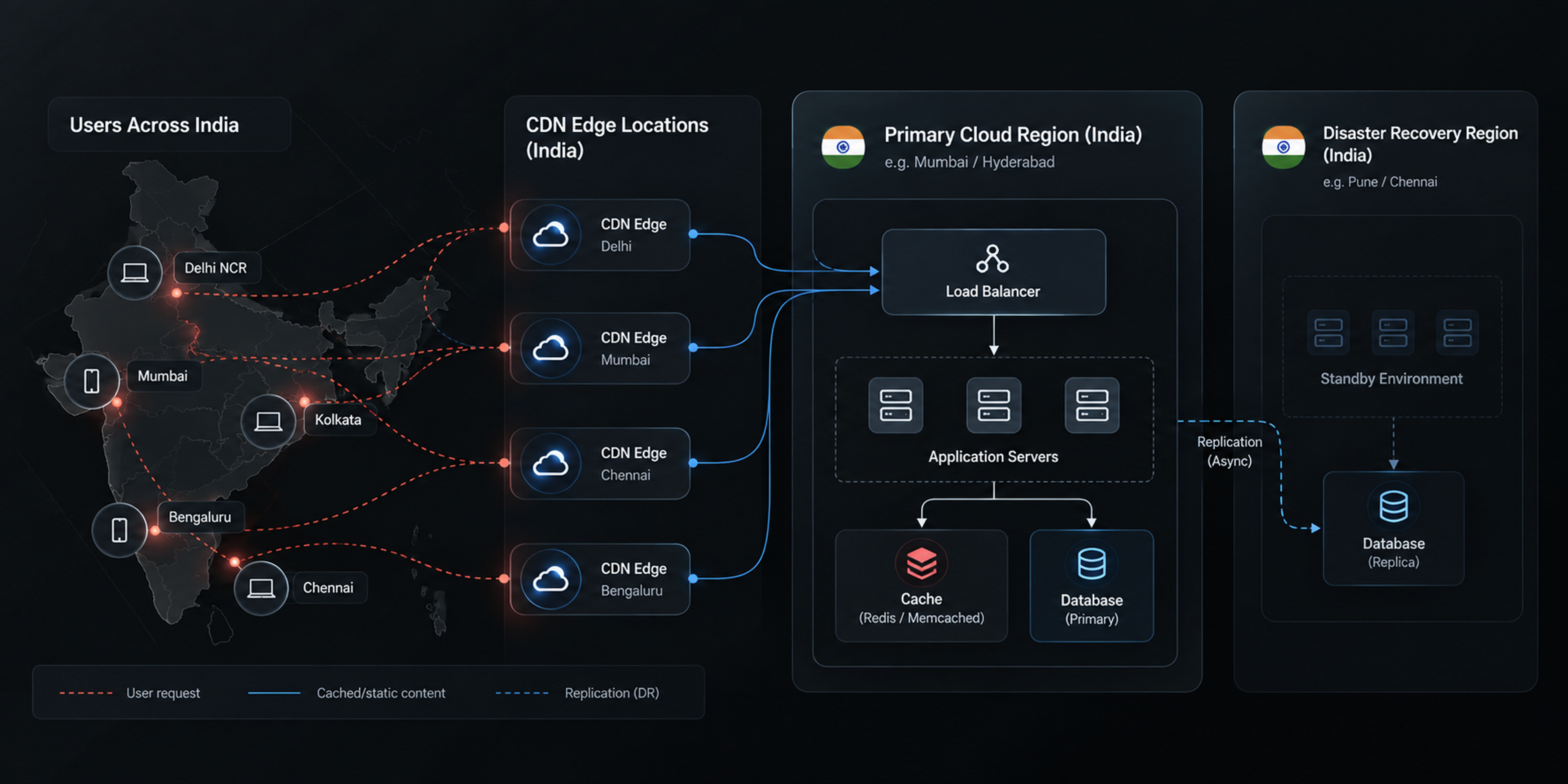 India cloud region cdn website architecture